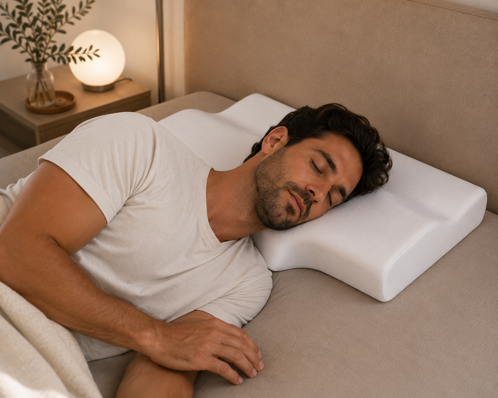 Side sleeper using cervical support pillow